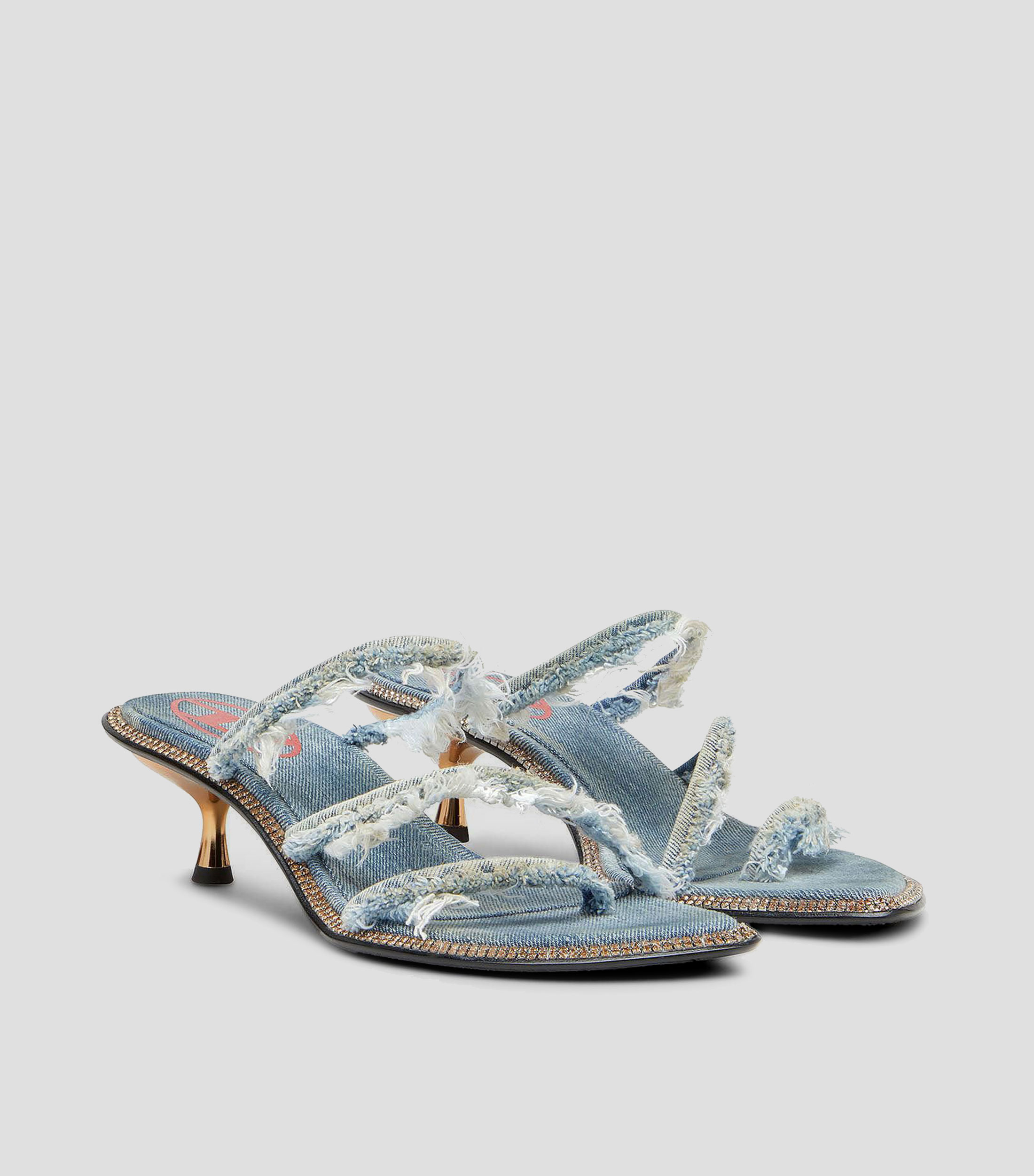 Sandalias Slip on con tacón bajo de aguja mezclilla Mujer